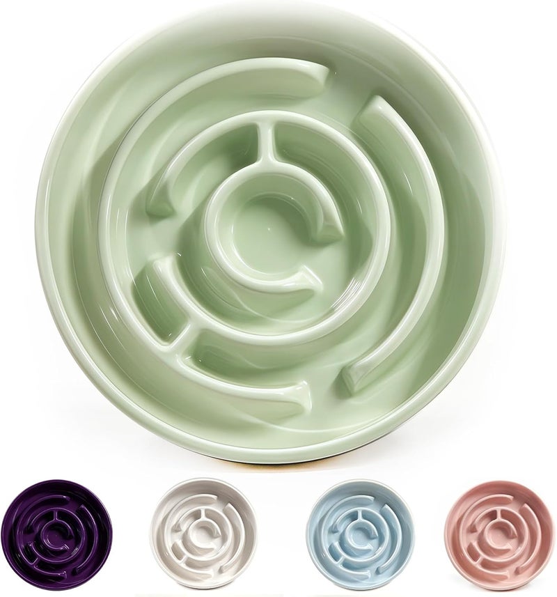 F'DIARY Ceramic Slow Feeder Dog Bowls with Anti-Slip, Slow Feeder & Non-Slip Design, Boredom and Anxiety Reducer, Suitable for All Breed Dogs and Cat (Ceramic-Green) - Image 1